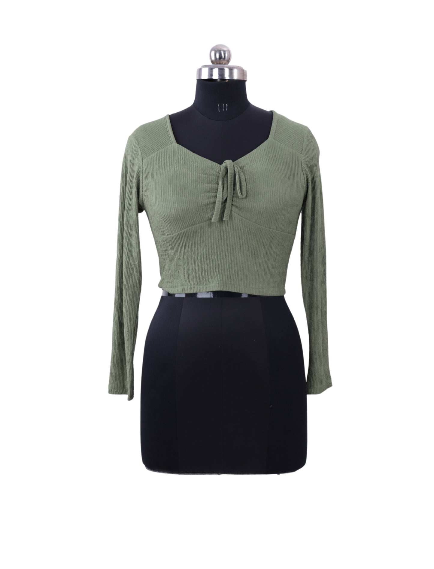 Olive Full Sleeves Crop Top For Womens