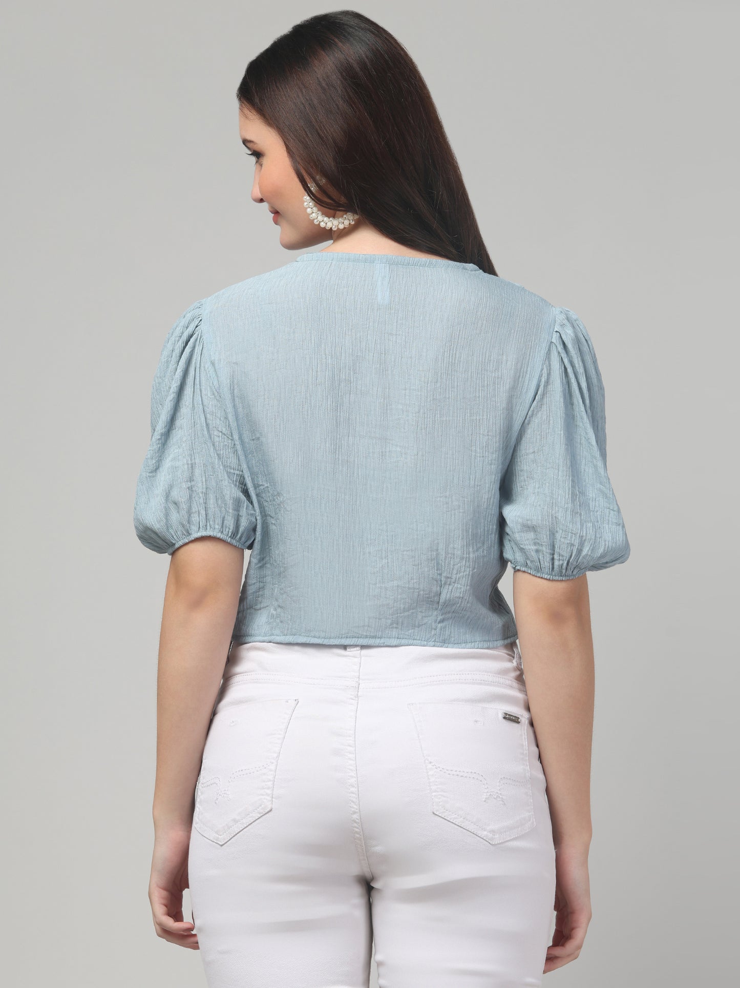 Sky Blue Half Sleeve Crop Top For Womens