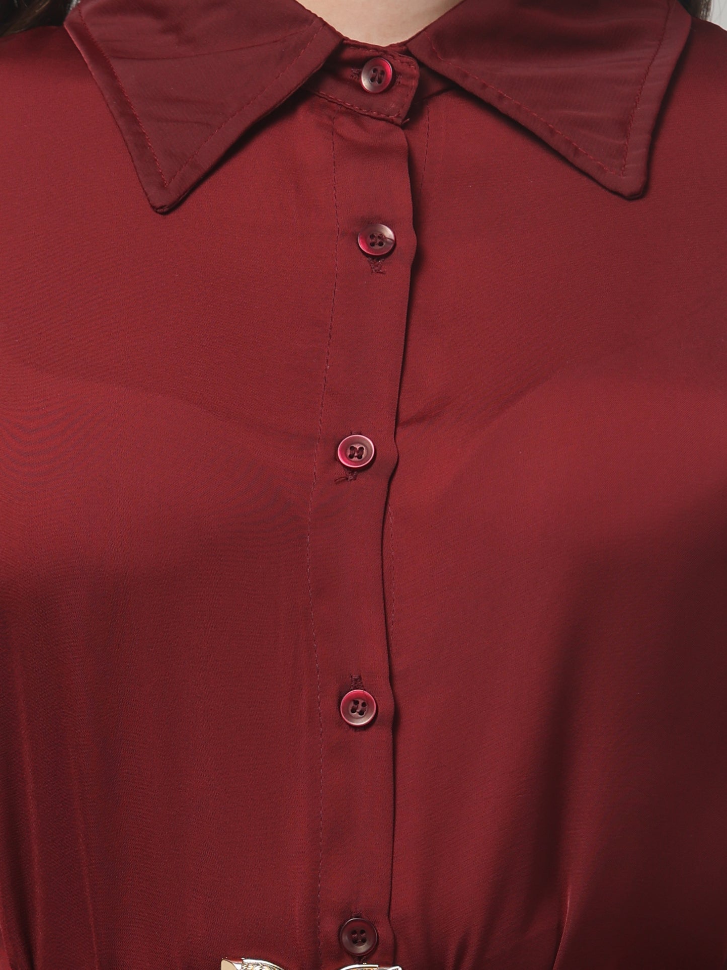 Maroon Shirt Style Dress For Womens