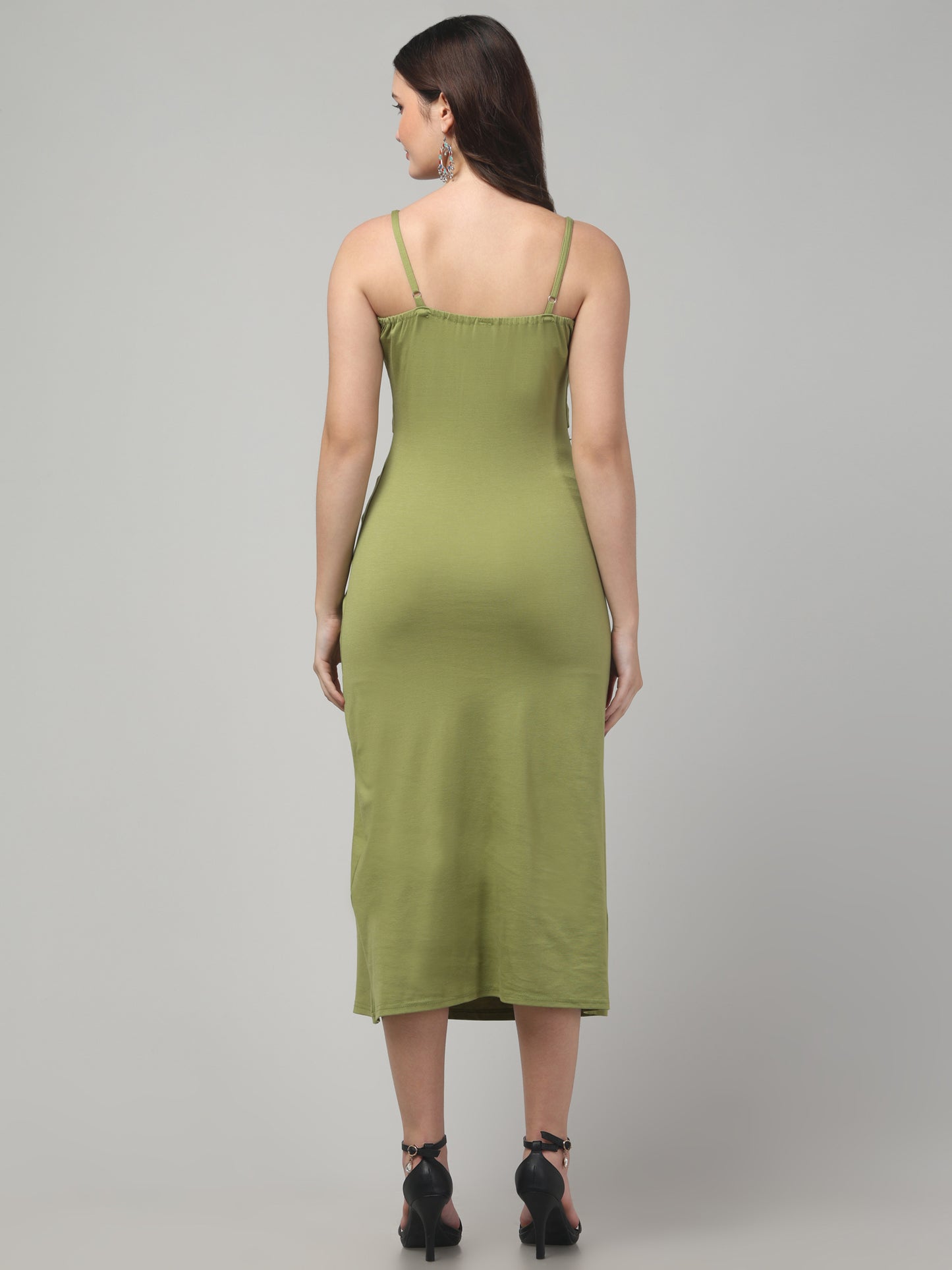 Green Sleeveless Slit Midi Dress For Womens