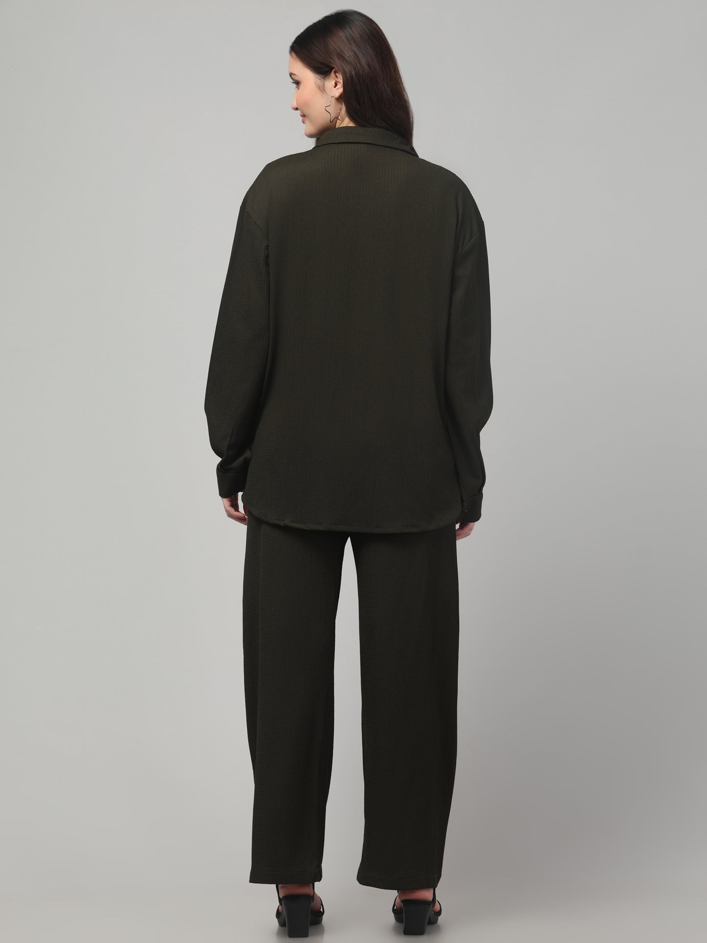 Olive Green Solid Co ord Set For Womens