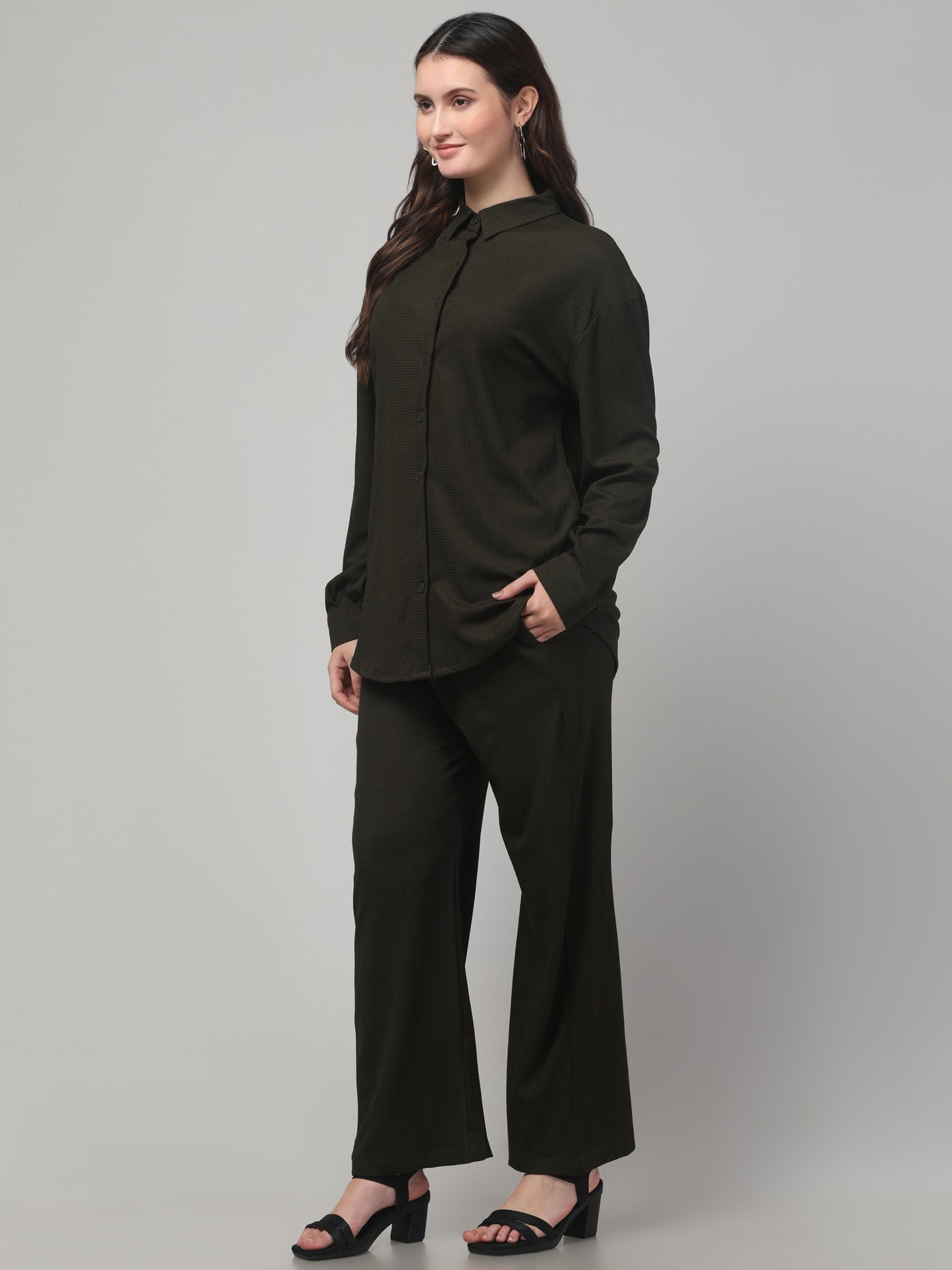Olive Green Solid Co ord Set For Womens