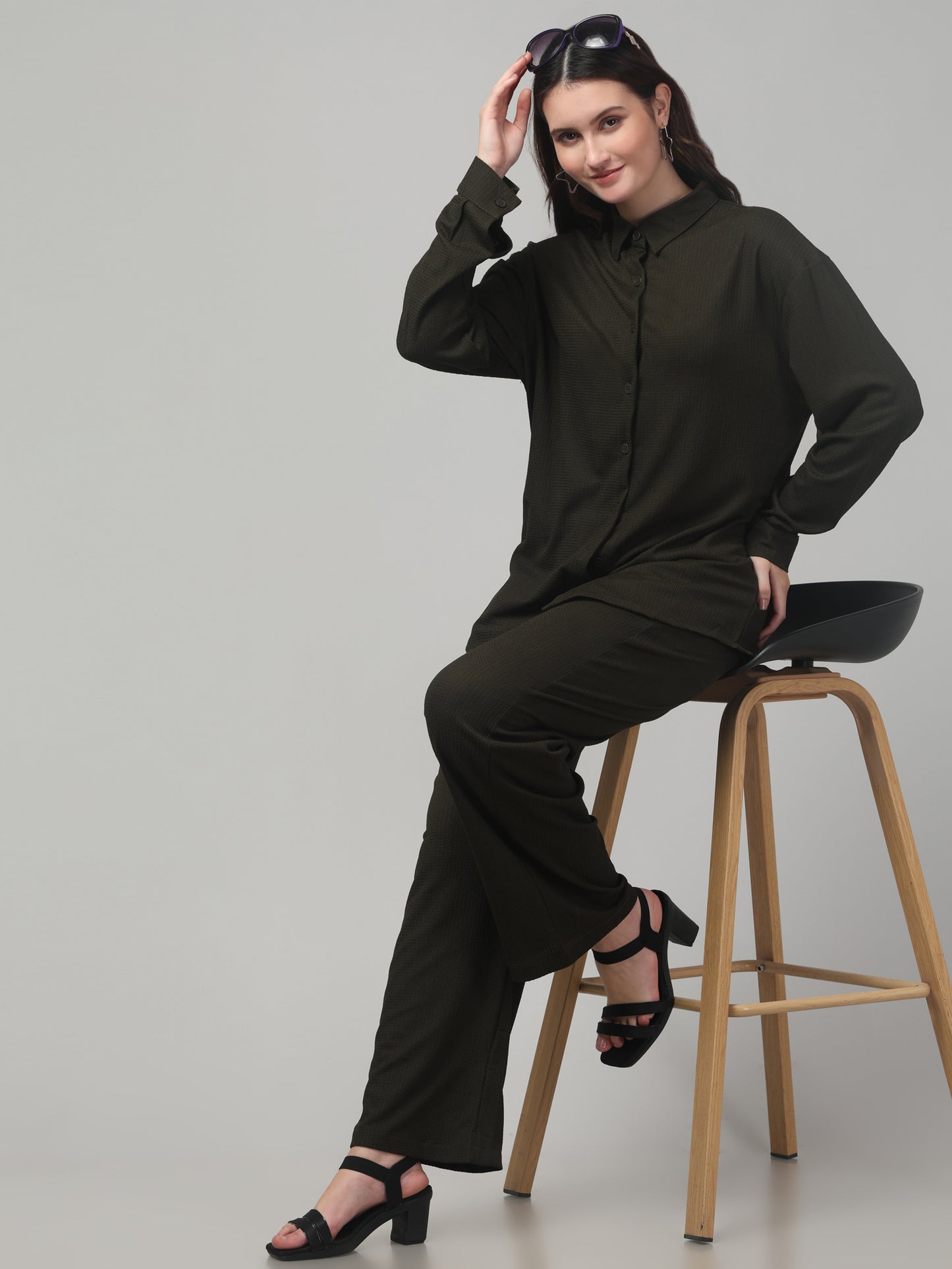 Olive Green Solid Co ord Set For Womens