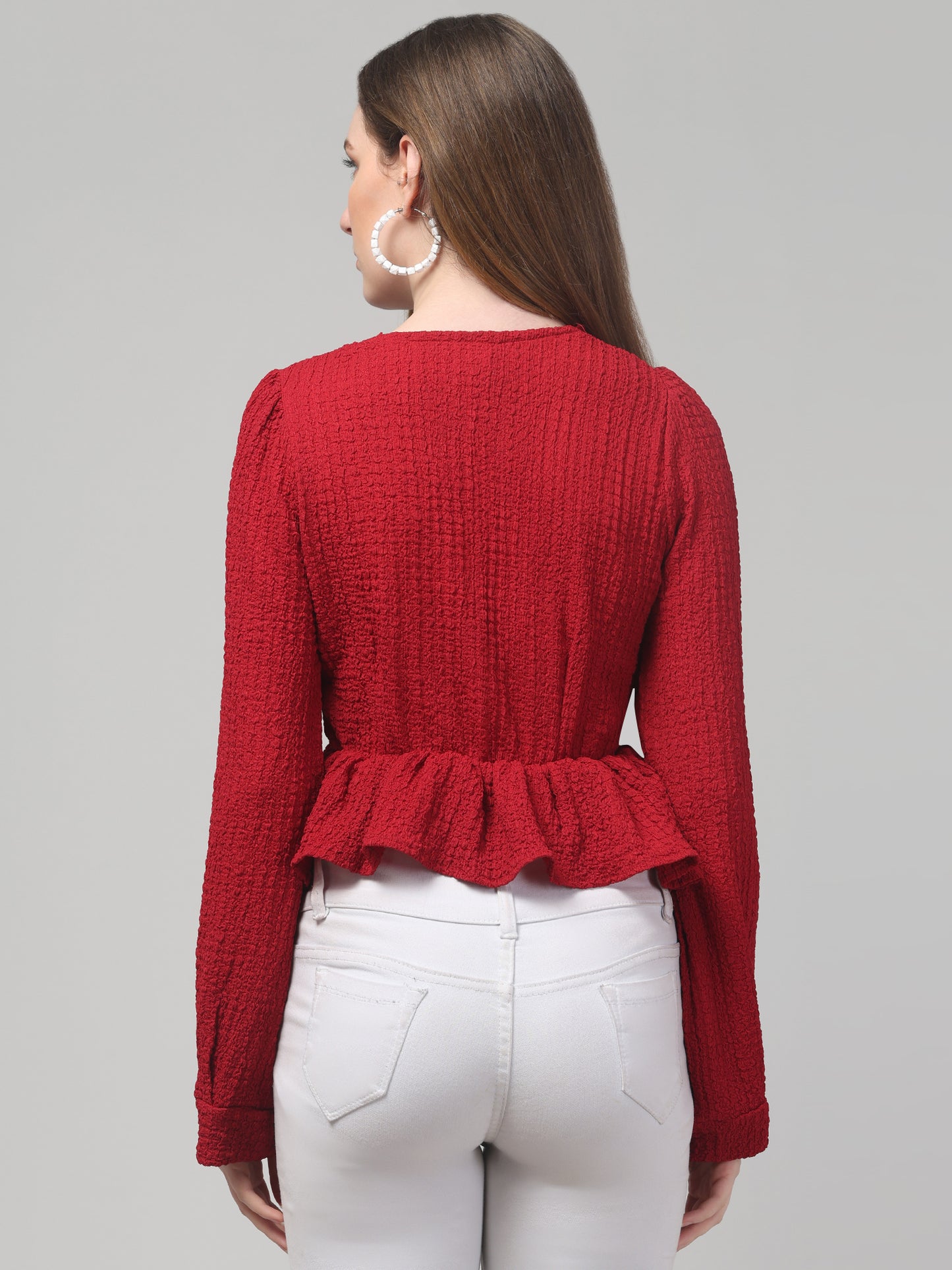 Red Party Wear Full Sleeve Top