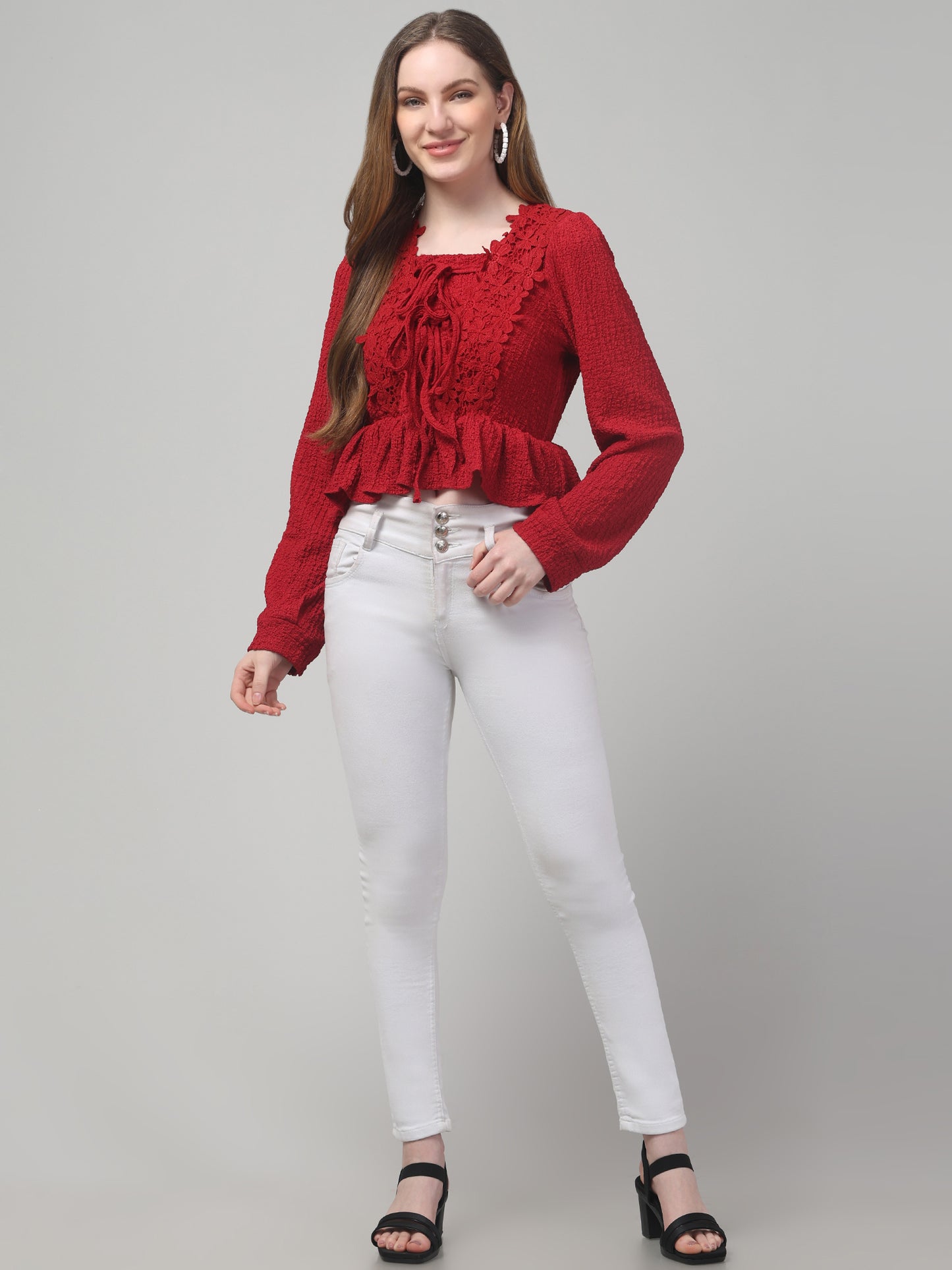 Red Party Wear Full Sleeve Top