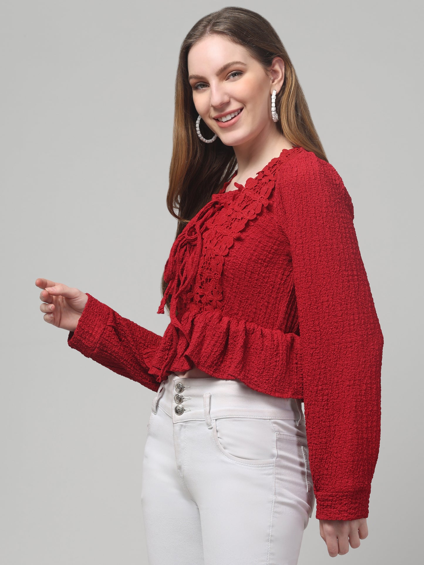Red Party Wear Full Sleeve Top