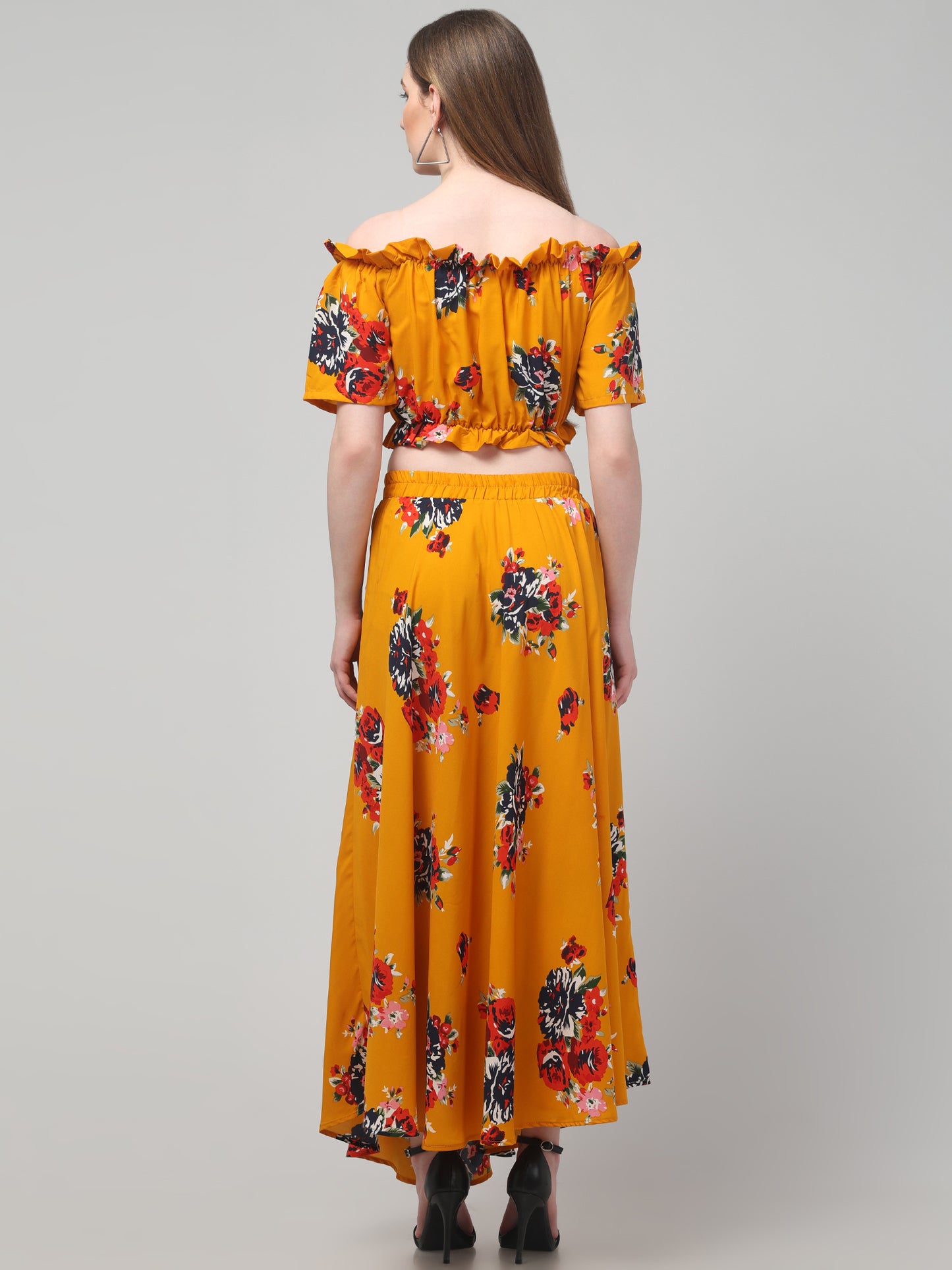 Printed Mustard Top & Skirt Set