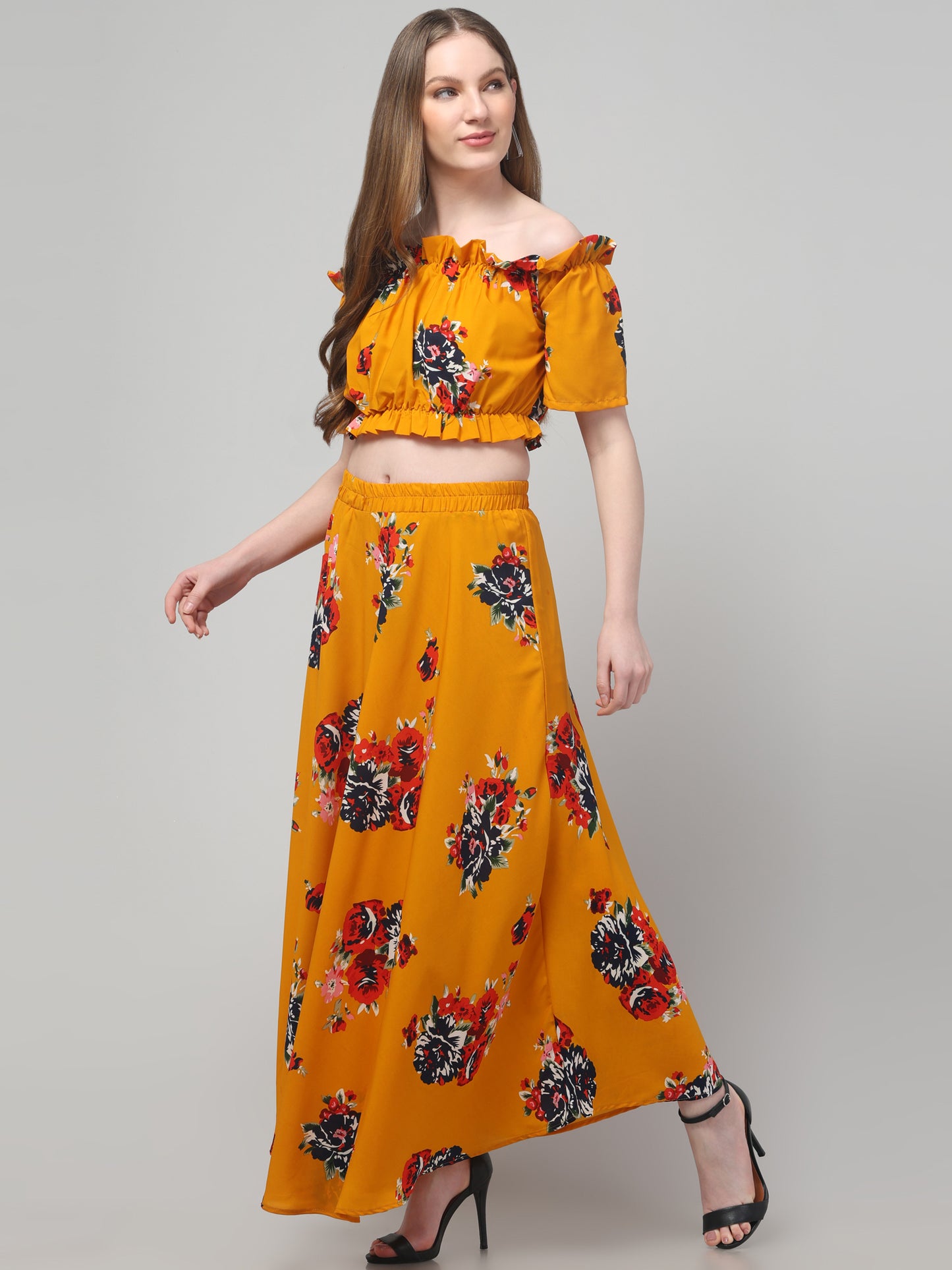 Printed Mustard Top & Skirt Set