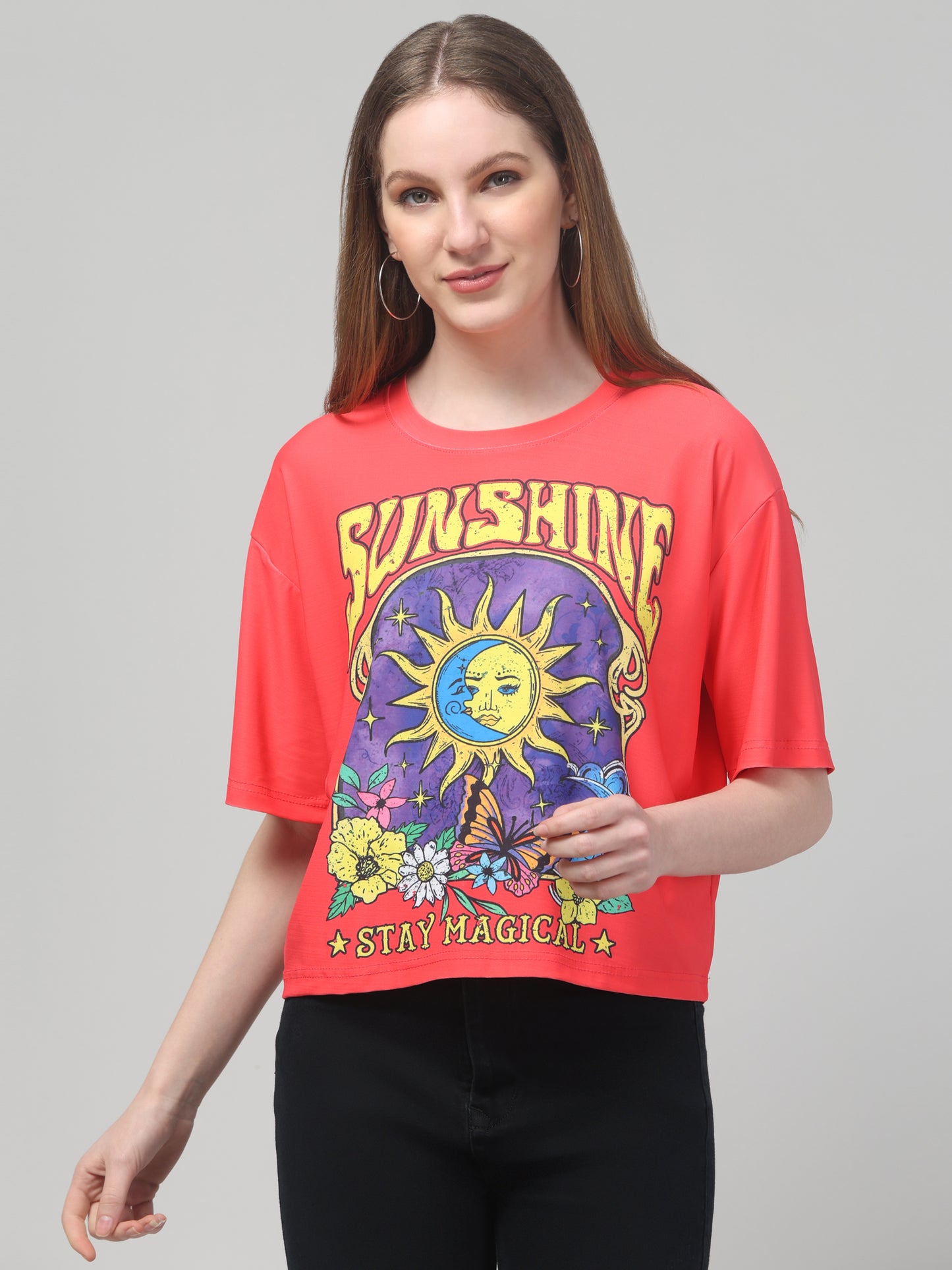Sunshine Red Printed Crop Top