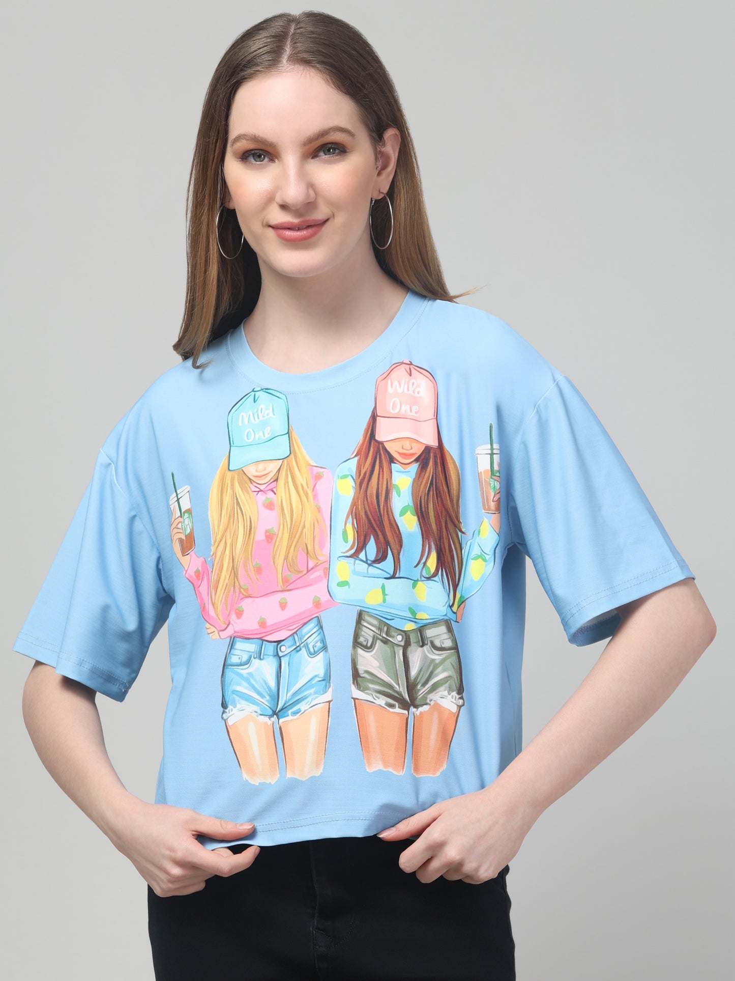 Style Print Sky Blue Crop Top
