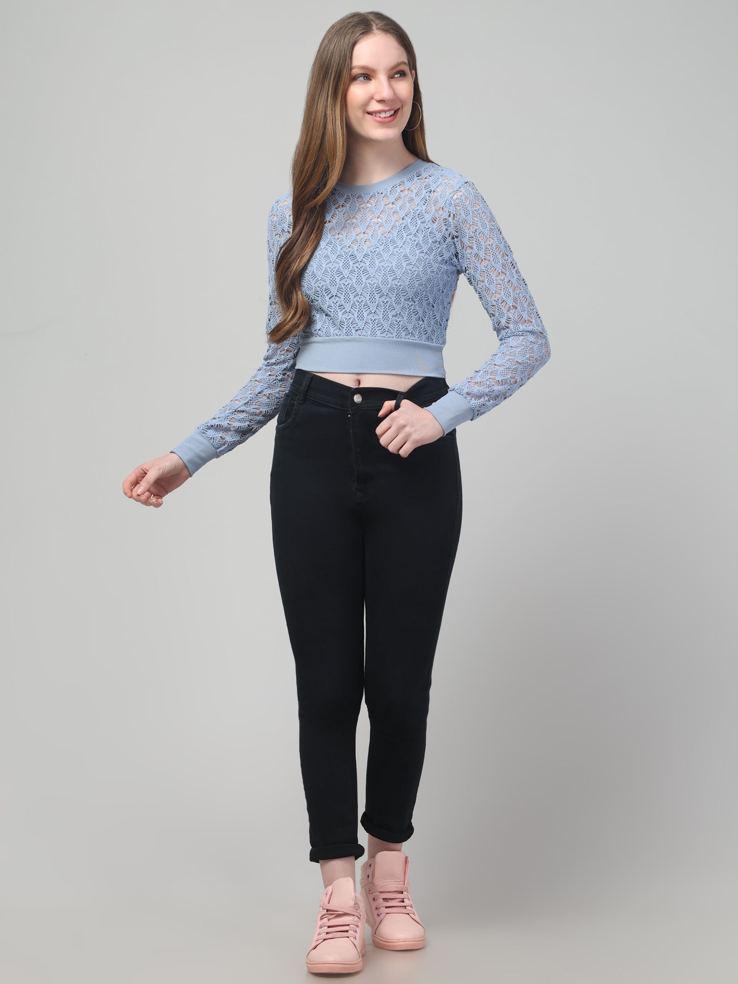 Sky Blue Neted Crop Top