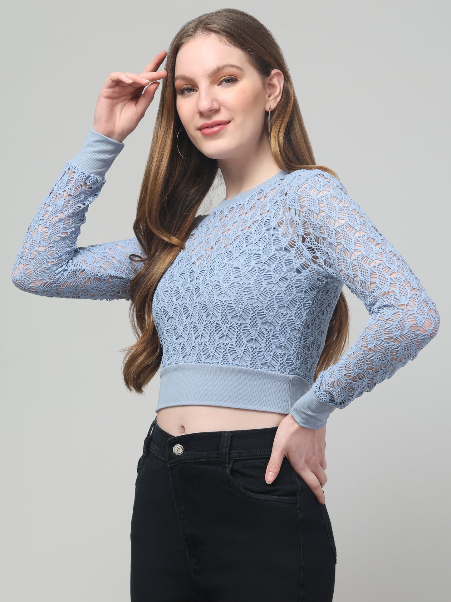 Sky Blue Neted Crop Top