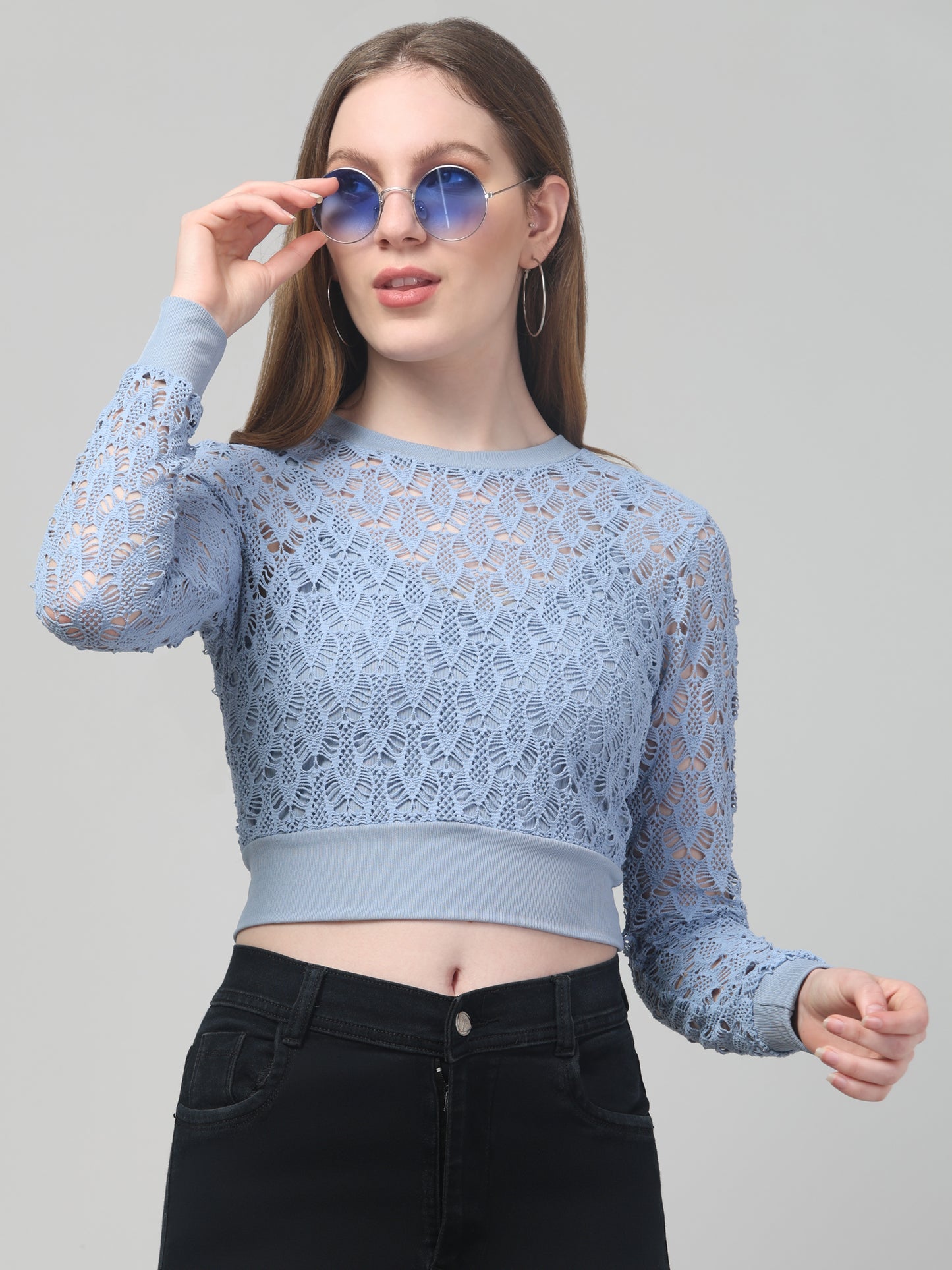 Sky Blue Neted Crop Top