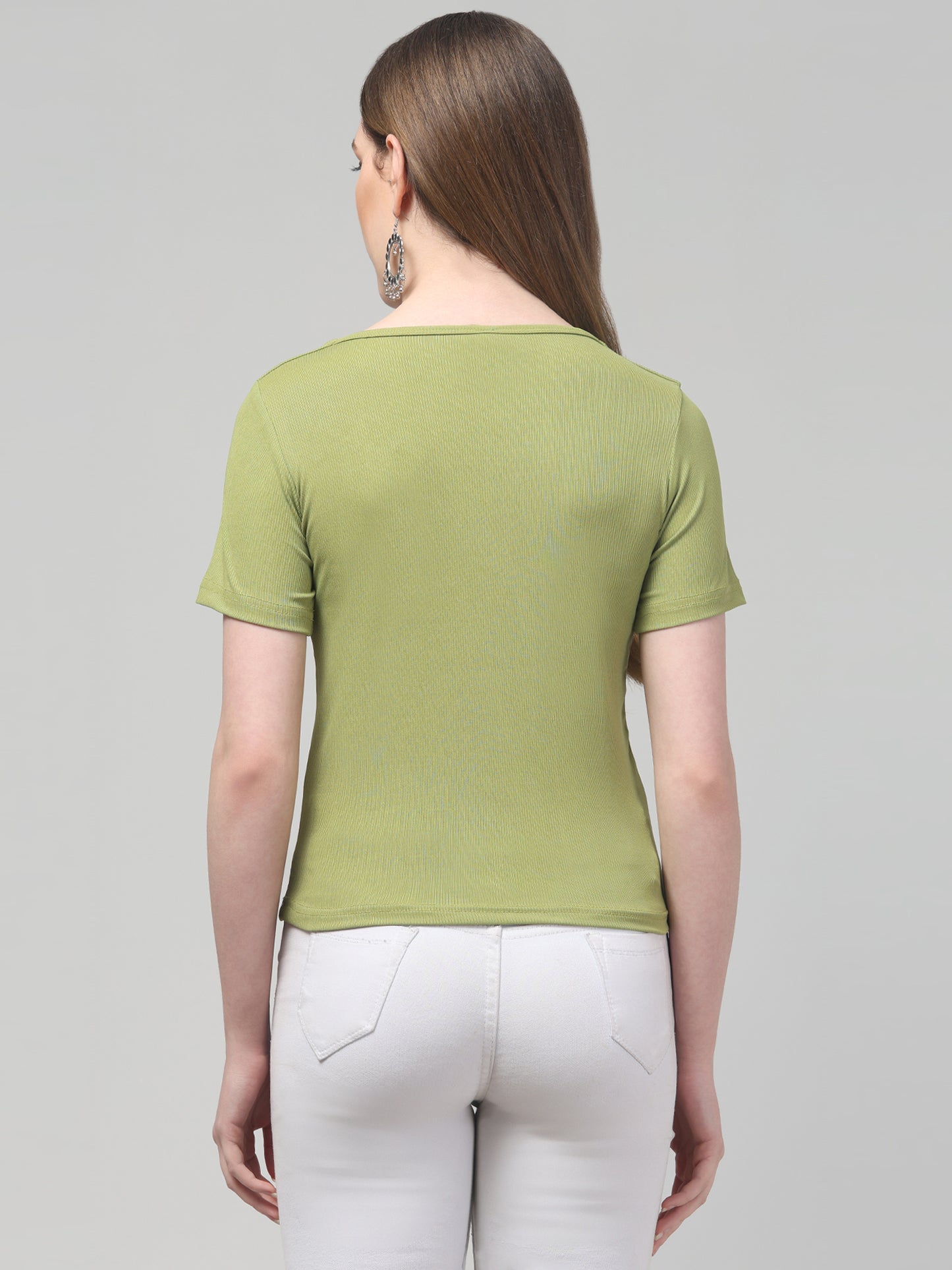 Green Half Sleeve Top For Womens