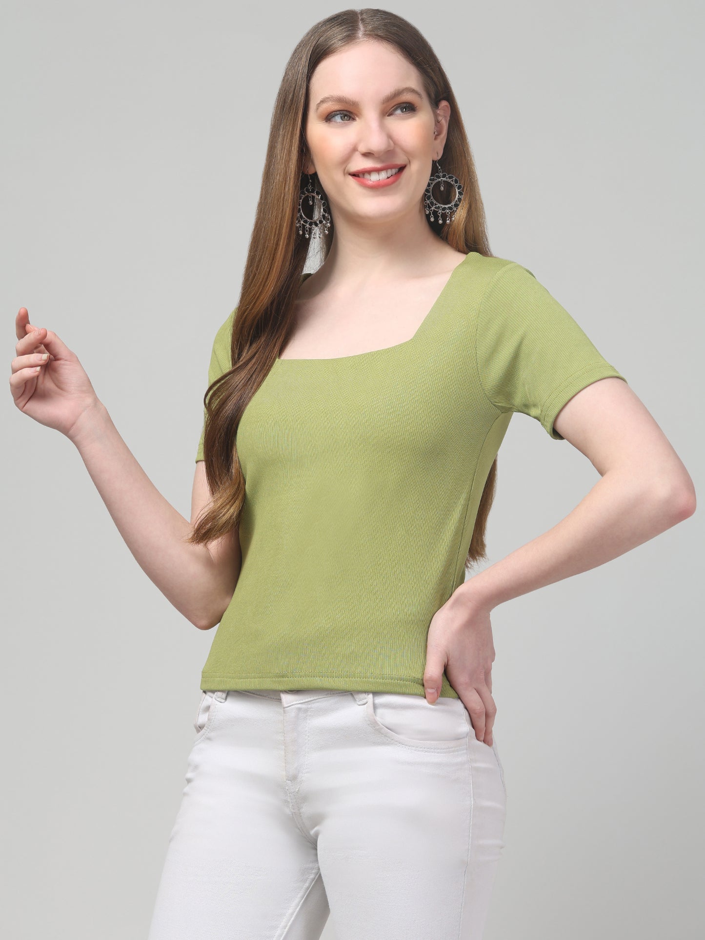 Green Half Sleeve Top For Womens