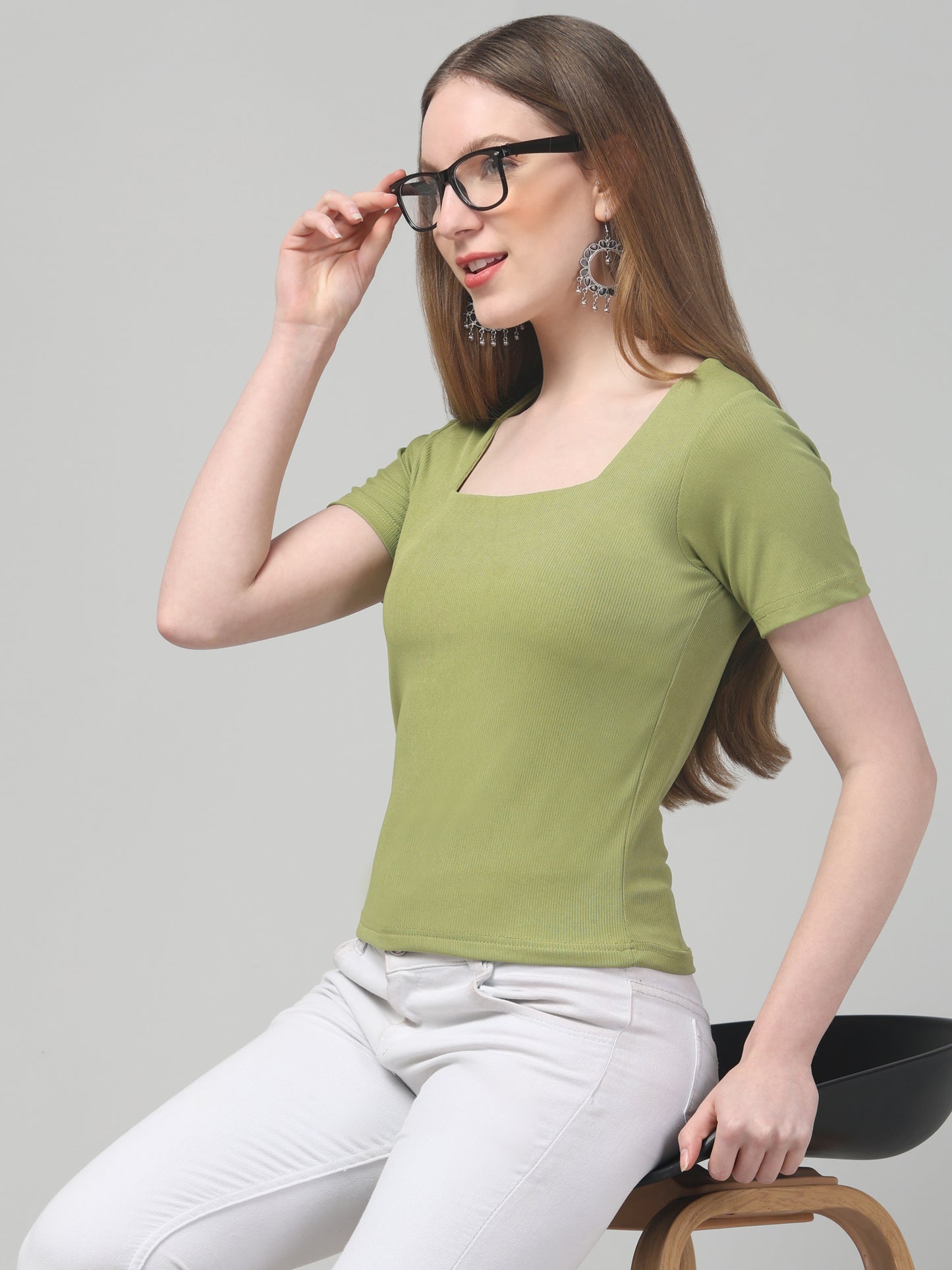 Green Half Sleeve Top For Womens