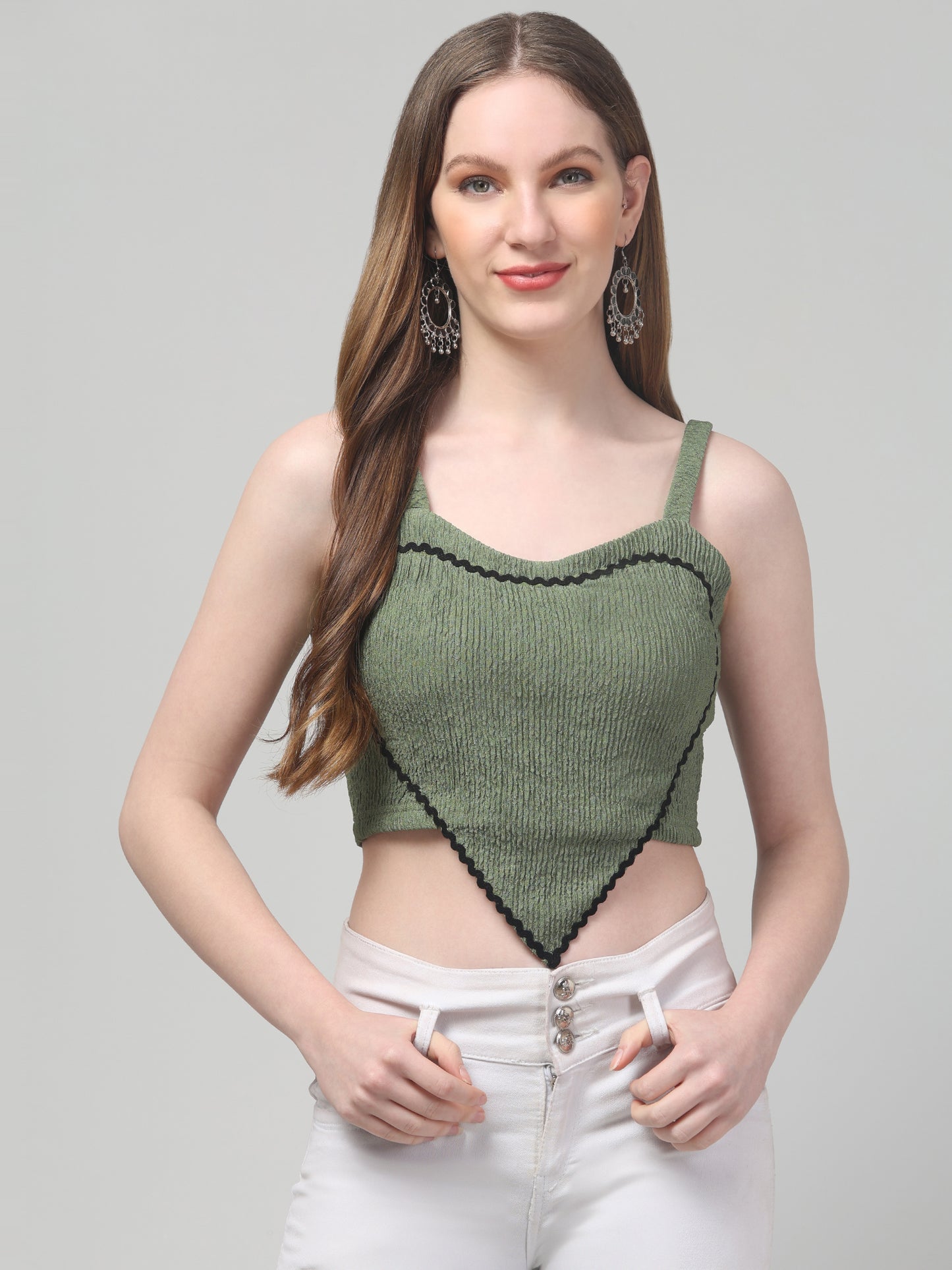 Olive Green Crop Top For Womens