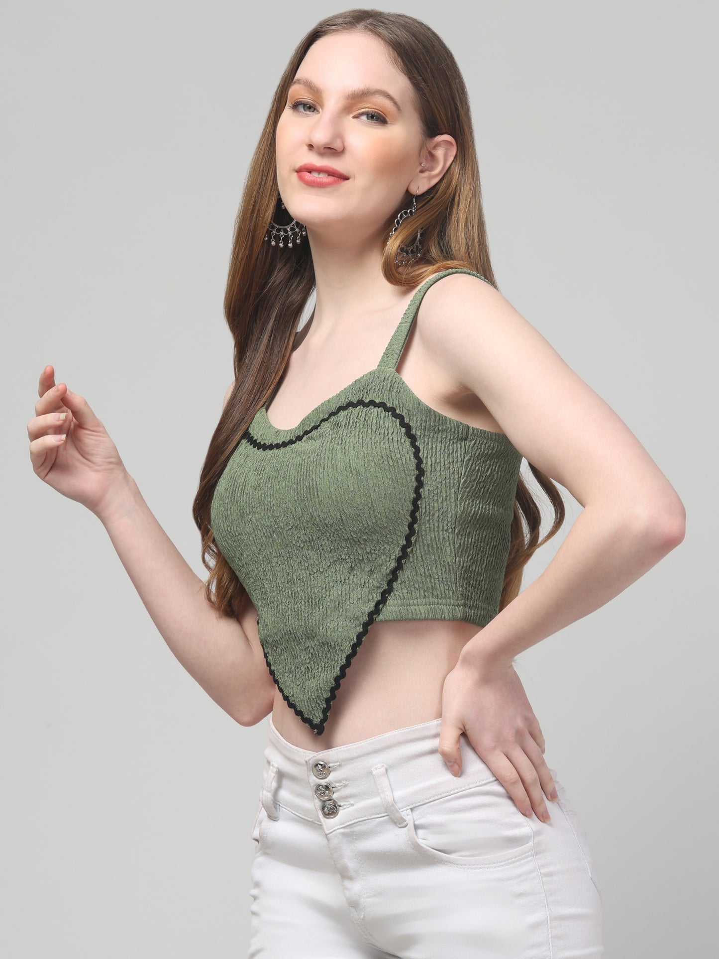 Olive Green Crop Top For Womens