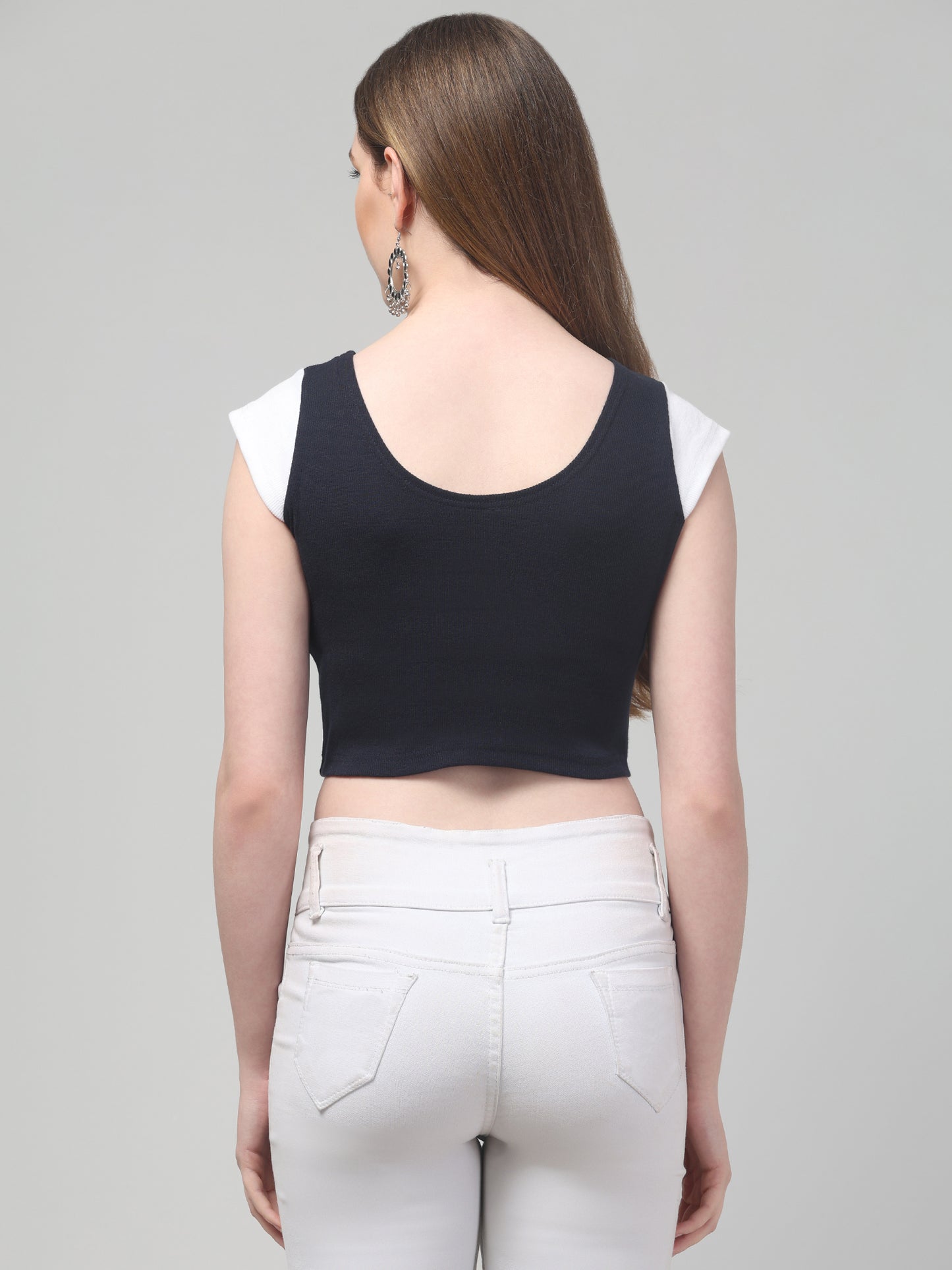 Blue Half Sleeve Crop Top For Womens