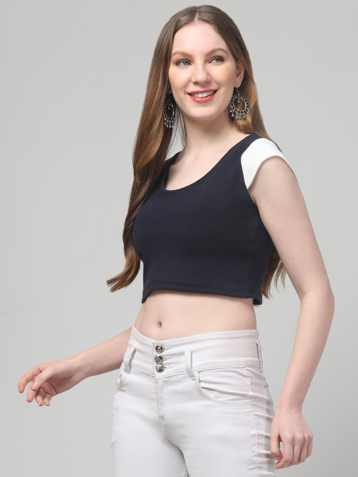 Blue Half Sleeve Crop Top For Womens