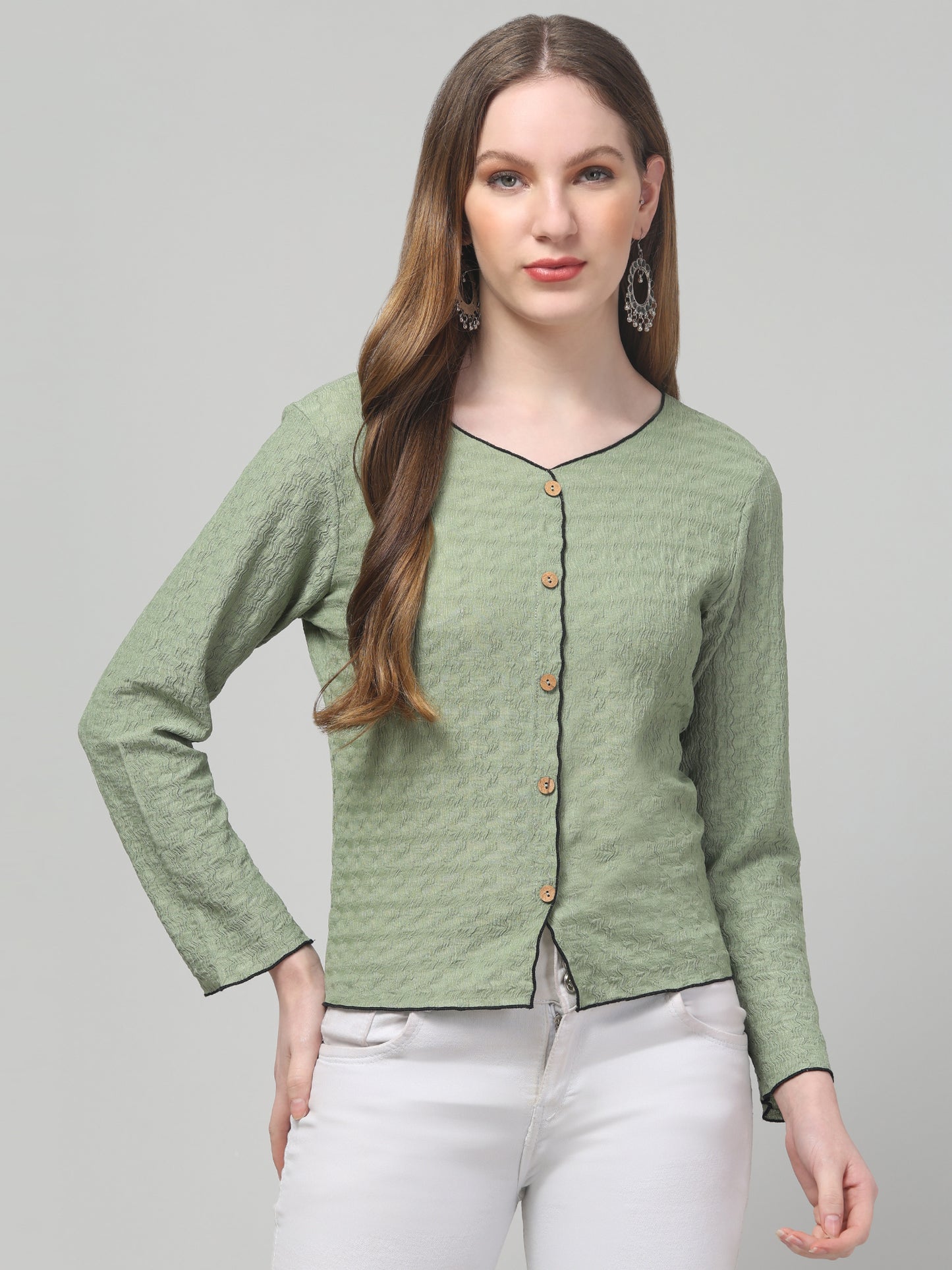 Olive Shirt Style Top For Womens
