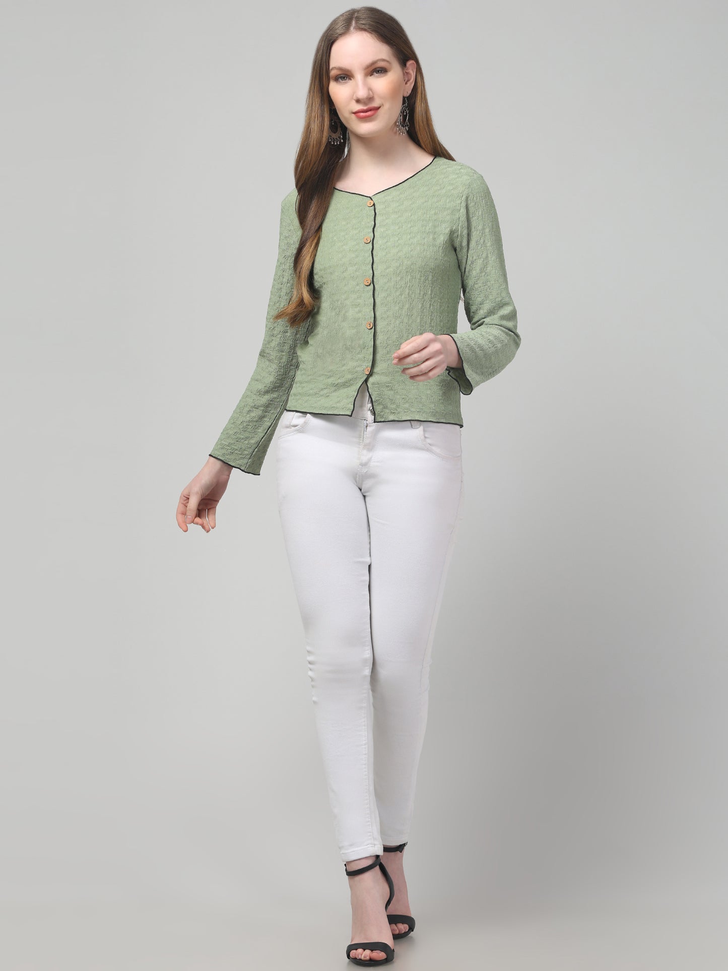 Olive Shirt Style Top For Womens
