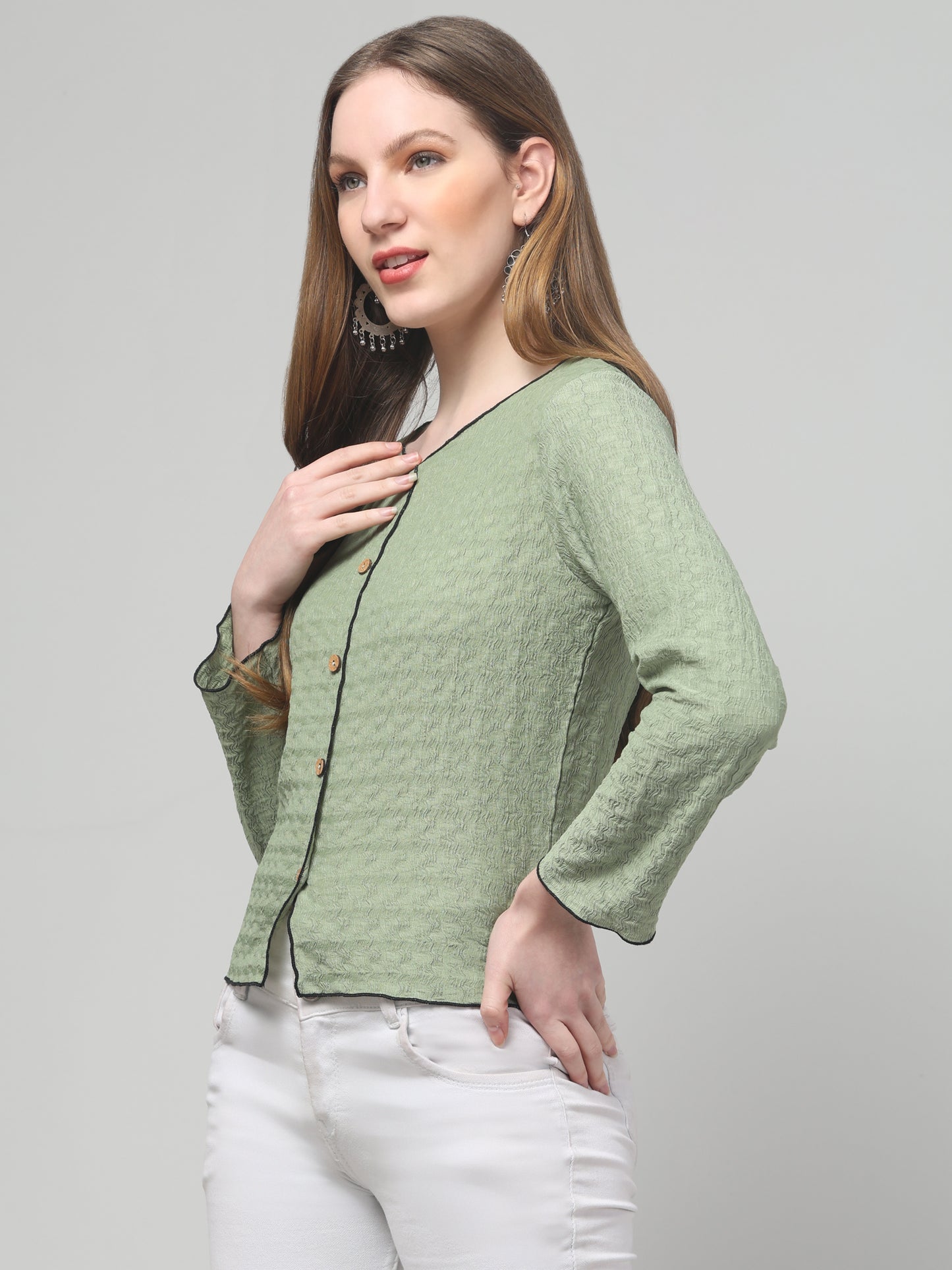 Olive Shirt Style Top For Womens