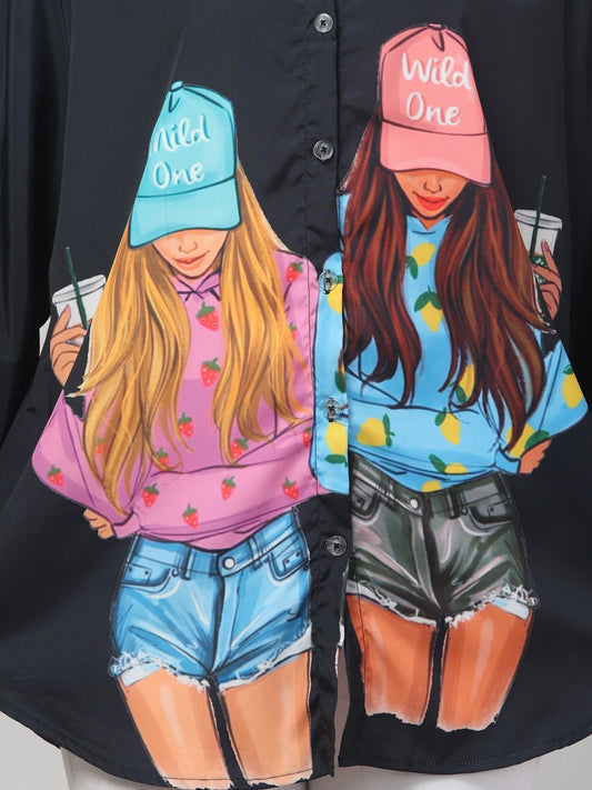 Blue Printed Shirt For Womens