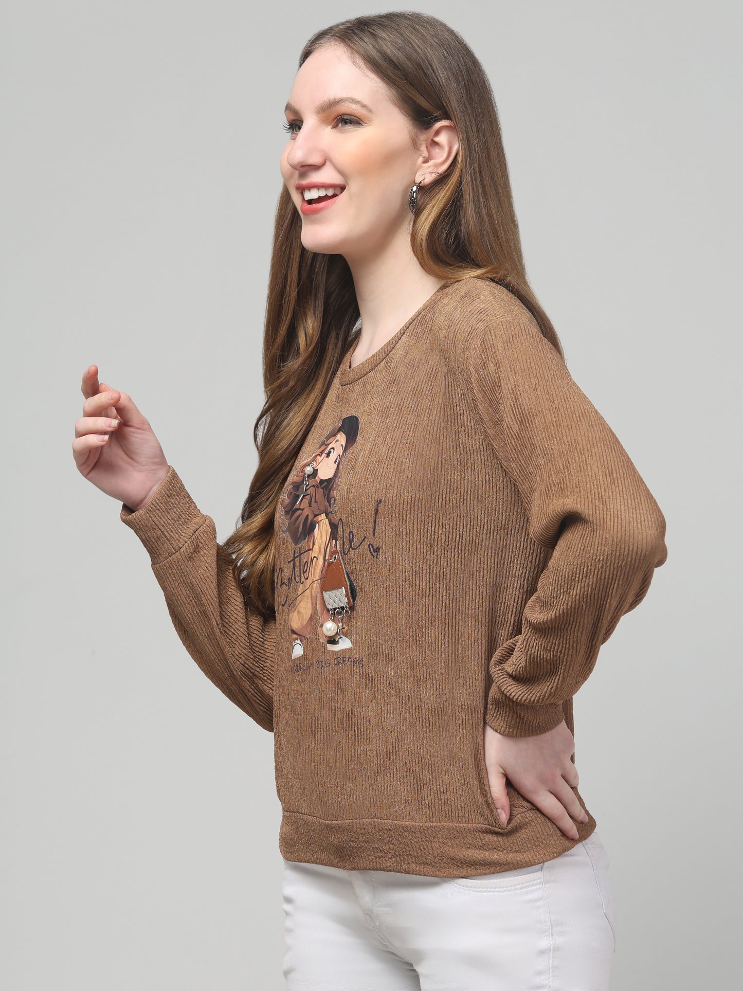 Brown Full Sleeve Top For Womens