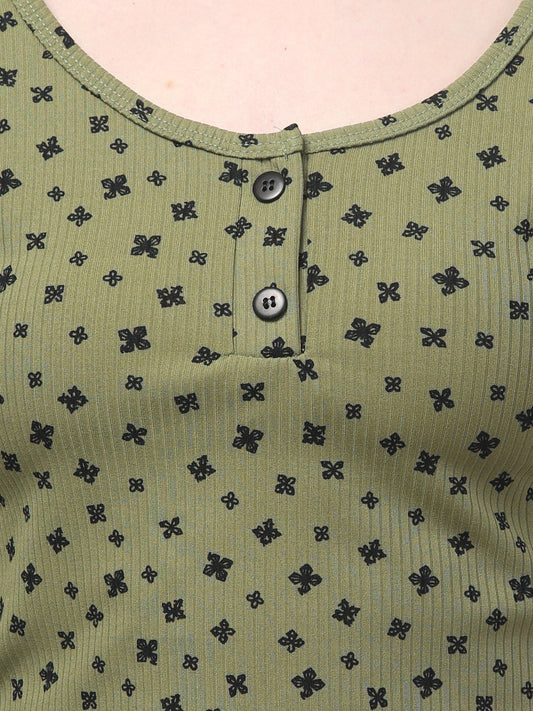 Olive Printed Top For Womens