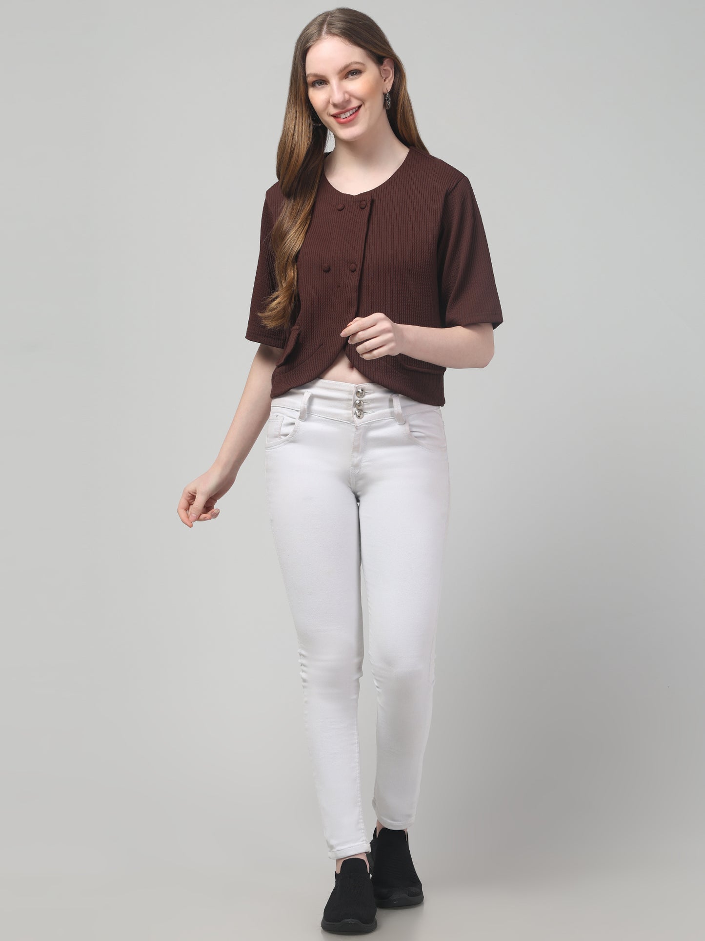 Maroon Textured Stylish Top For Womens