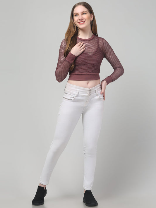 Maroon Net Stylish Top For Womens