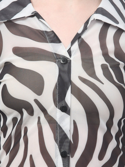 White Animal Print Shirt For Womens