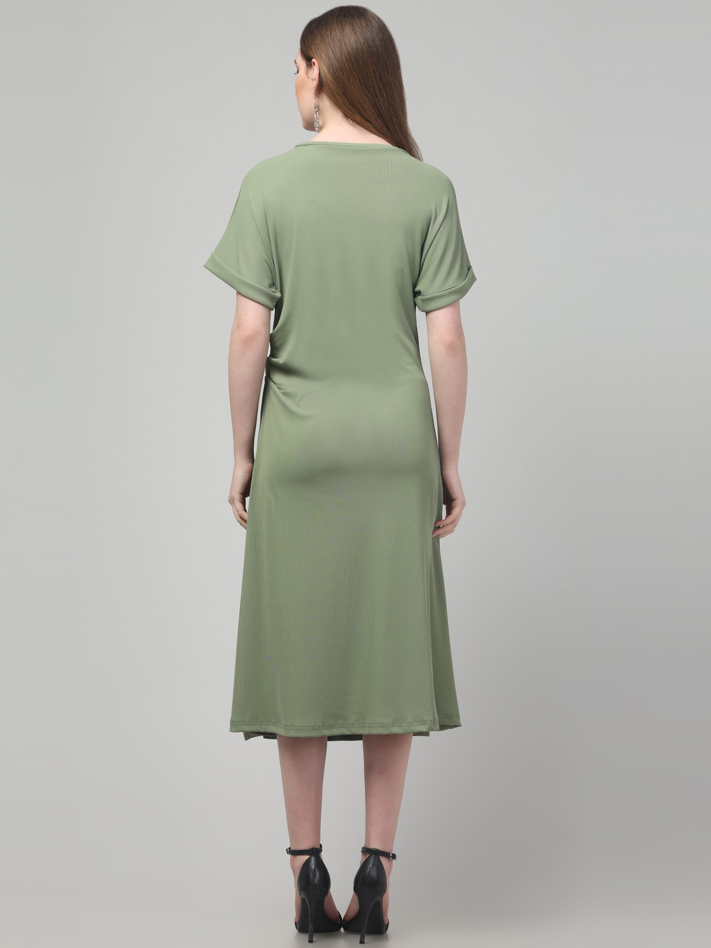 Olive Casual Midi Dress For Womens