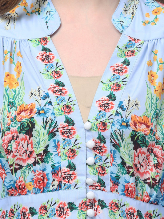 Sky-Blue Floral Dress For Women
