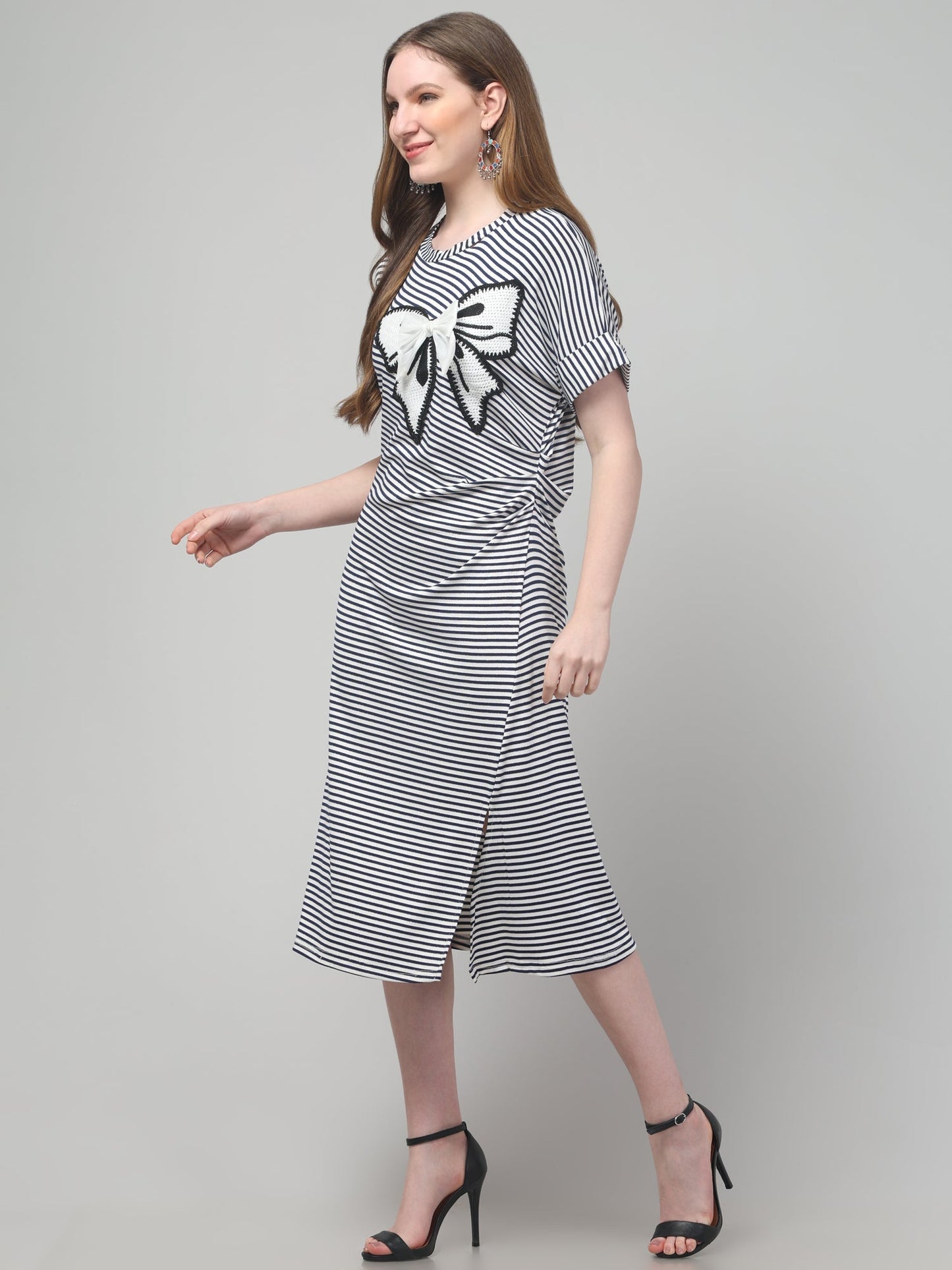 Black Slit Midi Dress For Womens