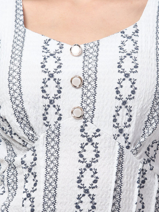 Womens White Half Sleeve Printed Top