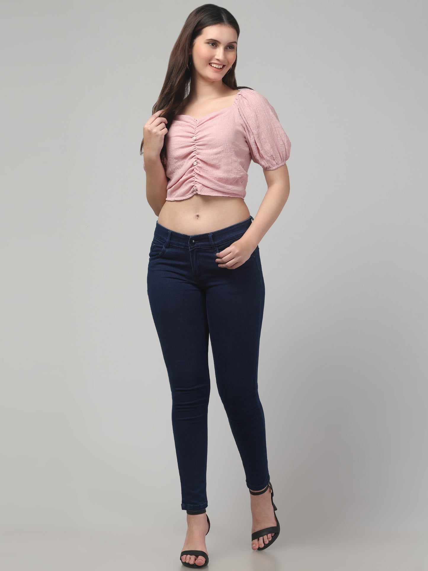 Pink Puff Sleeve Top for Womens