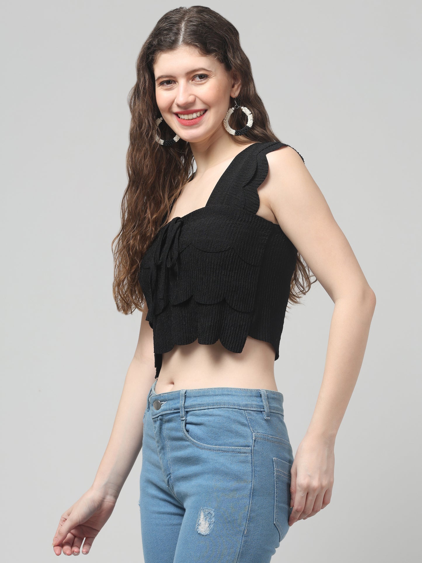 Black Sleeveless Stylish Top For Womens