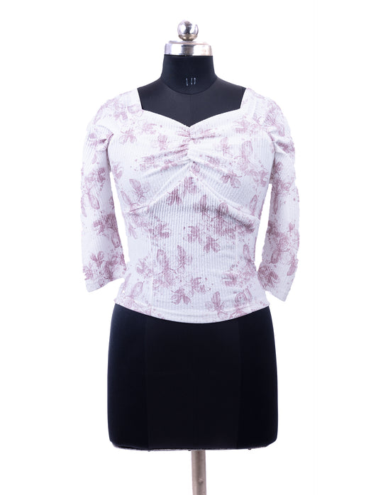Floral Pink Printed Western Top For Womens