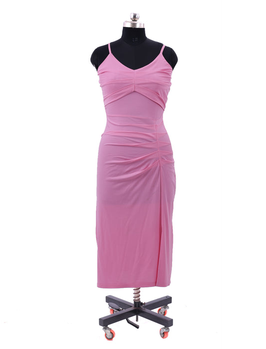 Pink Sleeveless Slit Midi Dress For Womens