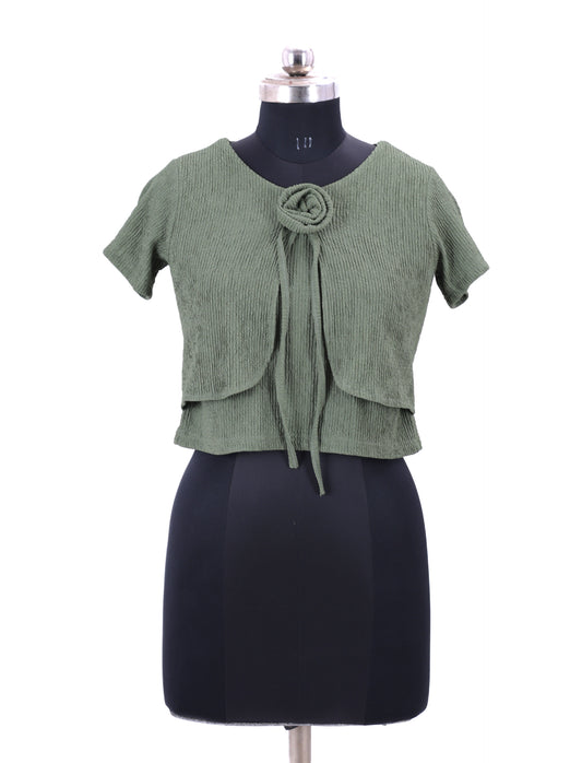 Olive Western Top For Womens