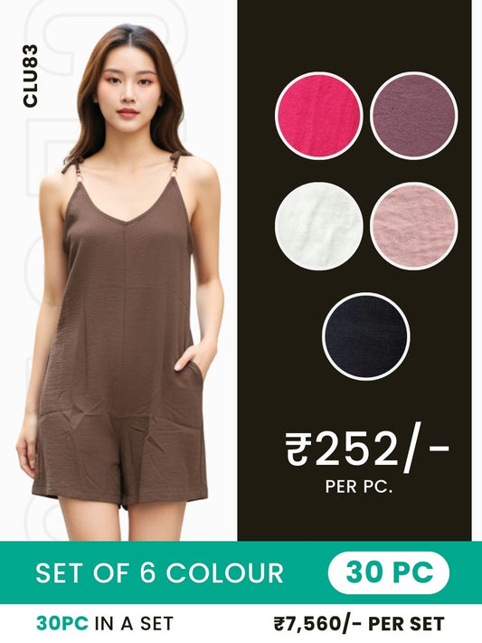 Clobulk Women Jumpsuit (Set of 30 Pc- 6 Colour)- ₹252/ per pc