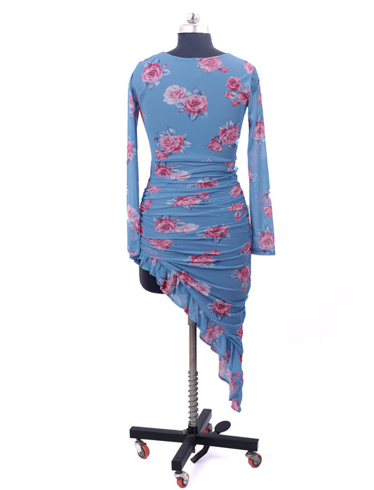 Sky-Blue Floral Party Dress For Womens