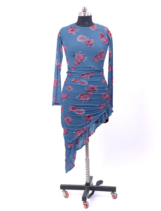 Sky-Blue Floral Party Dress For Womens