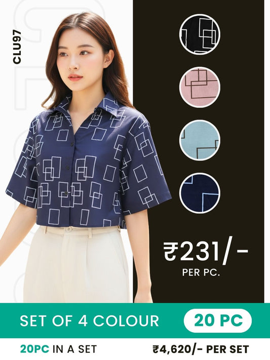 Clobulk Women Printed Shirt (Set of 20 PC - 4 Colour)- ₹231/ per pc