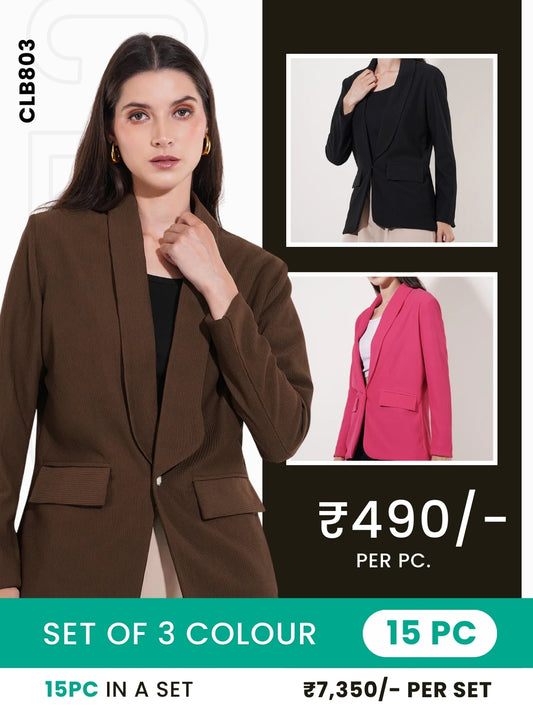 Clobulk Women Blazer (Set of 15Pc - 3 Colour)- ₹490/per pc
