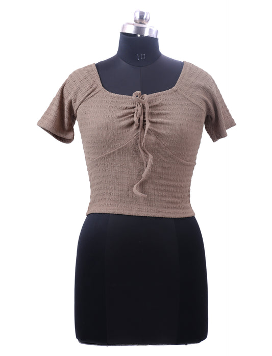 Brown Sweetheart Neck Top For Womens