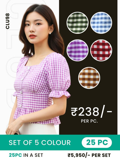 Clobulk Checked Top (Set of 25 PC - 5 Colour)- ₹238/ per pc