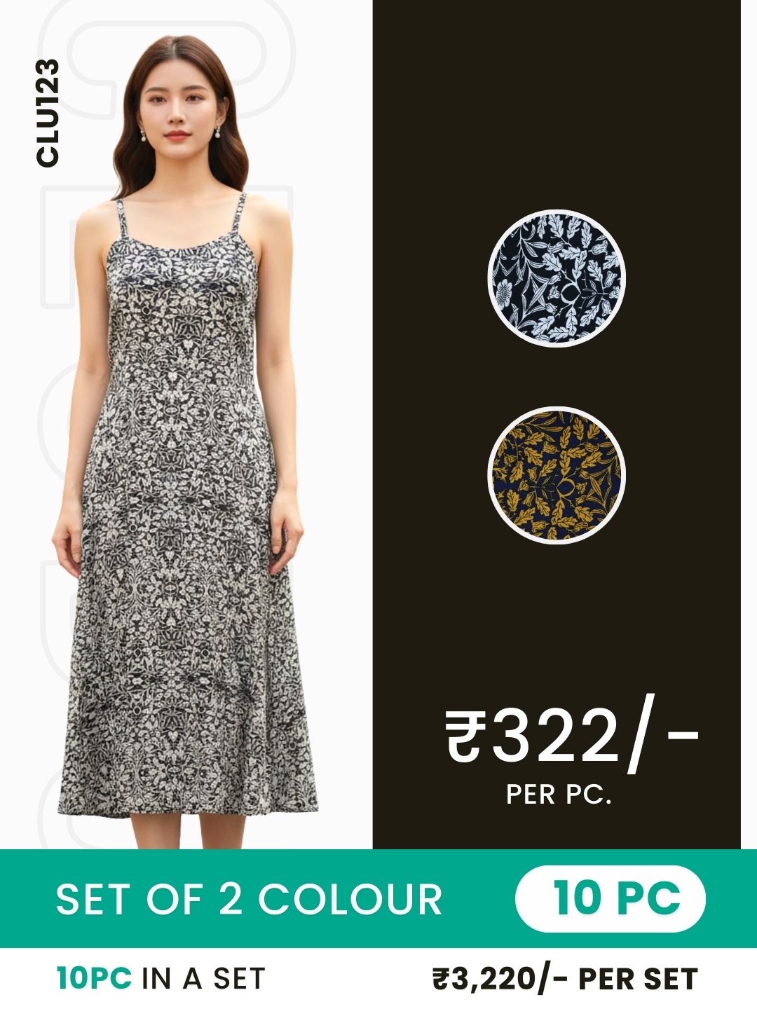 Clobulk Floral Dress (Set of 10 PC - 2 Colour)- ₹322/ per pc